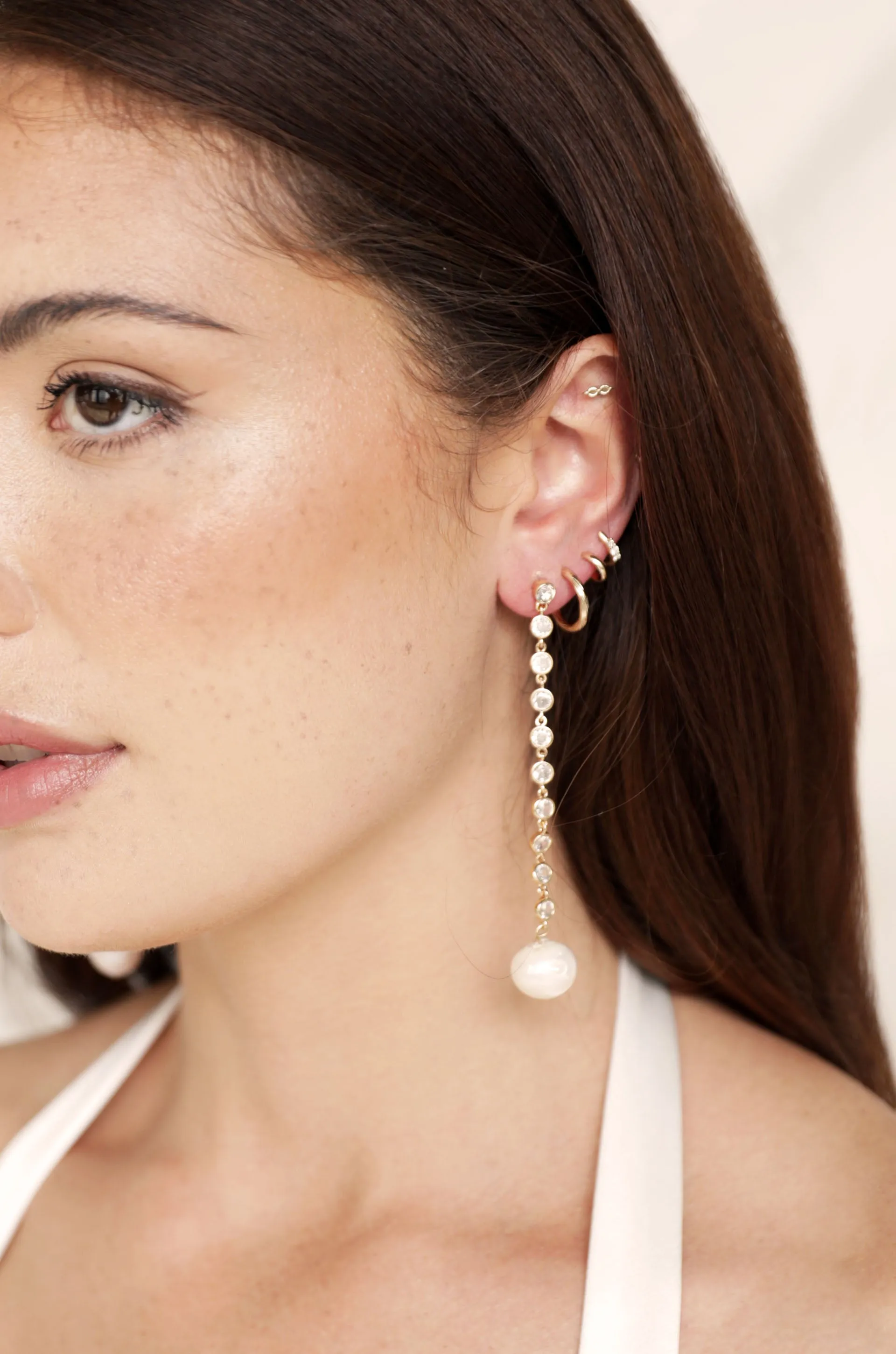 Crystal Chain Pearl Drop Earrings