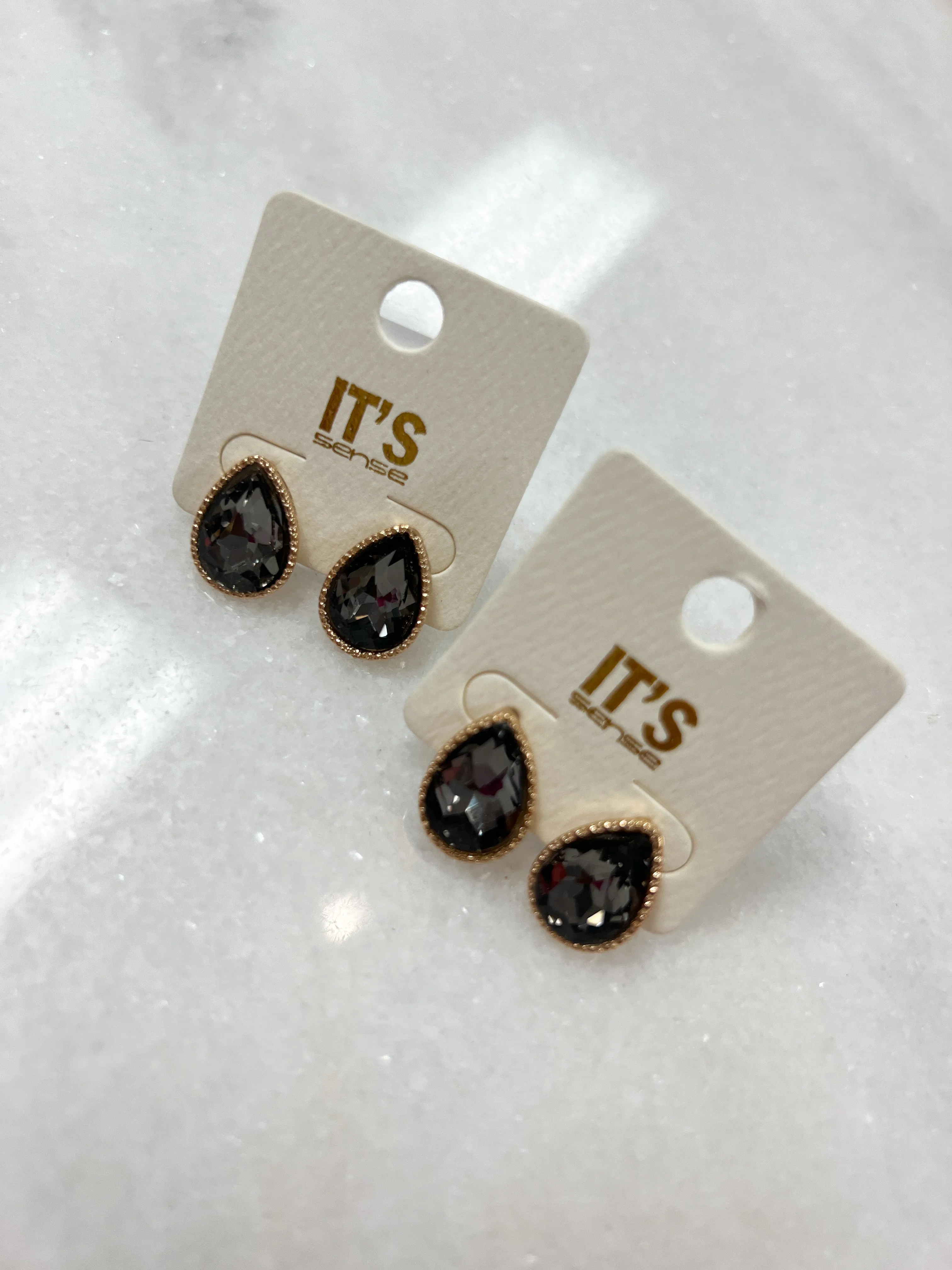 Crystal Drop Studs// Black Gold