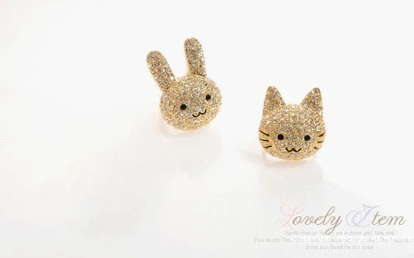 Crystal Gold Tone Cocktail Rabbit Ring