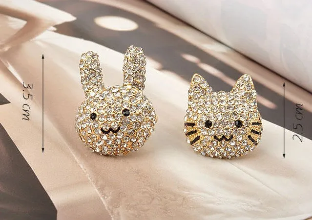 Crystal Gold Tone Cocktail Rabbit Ring