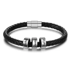 Customized 3 Names Black Rope Magnetic Buckle Bracelets