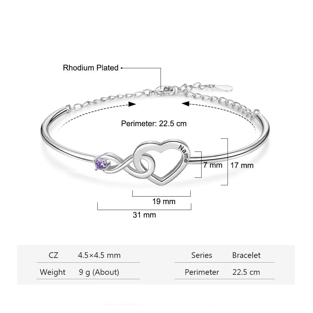 Customized Infinity & Heart Bracelets & Bangles Personalized Birthstone Name Engraved Bracelets for Women New Year Gift