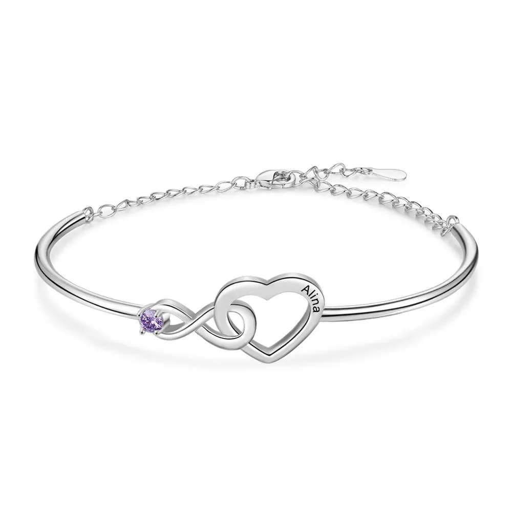 Customized Infinity & Heart Bracelets & Bangles Personalized Birthstone Name Engraved Bracelets for Women New Year Gift