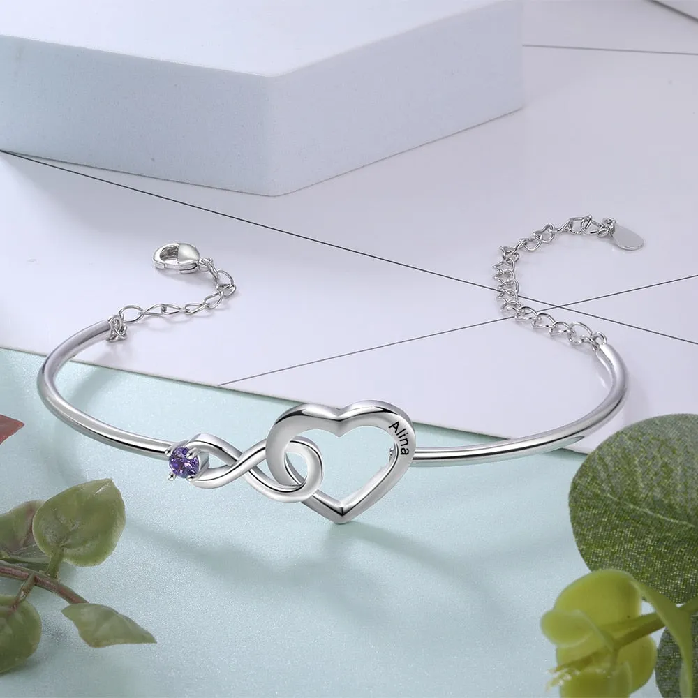 Customized Infinity & Heart Bracelets & Bangles Personalized Birthstone Name Engraved Bracelets for Women New Year Gift