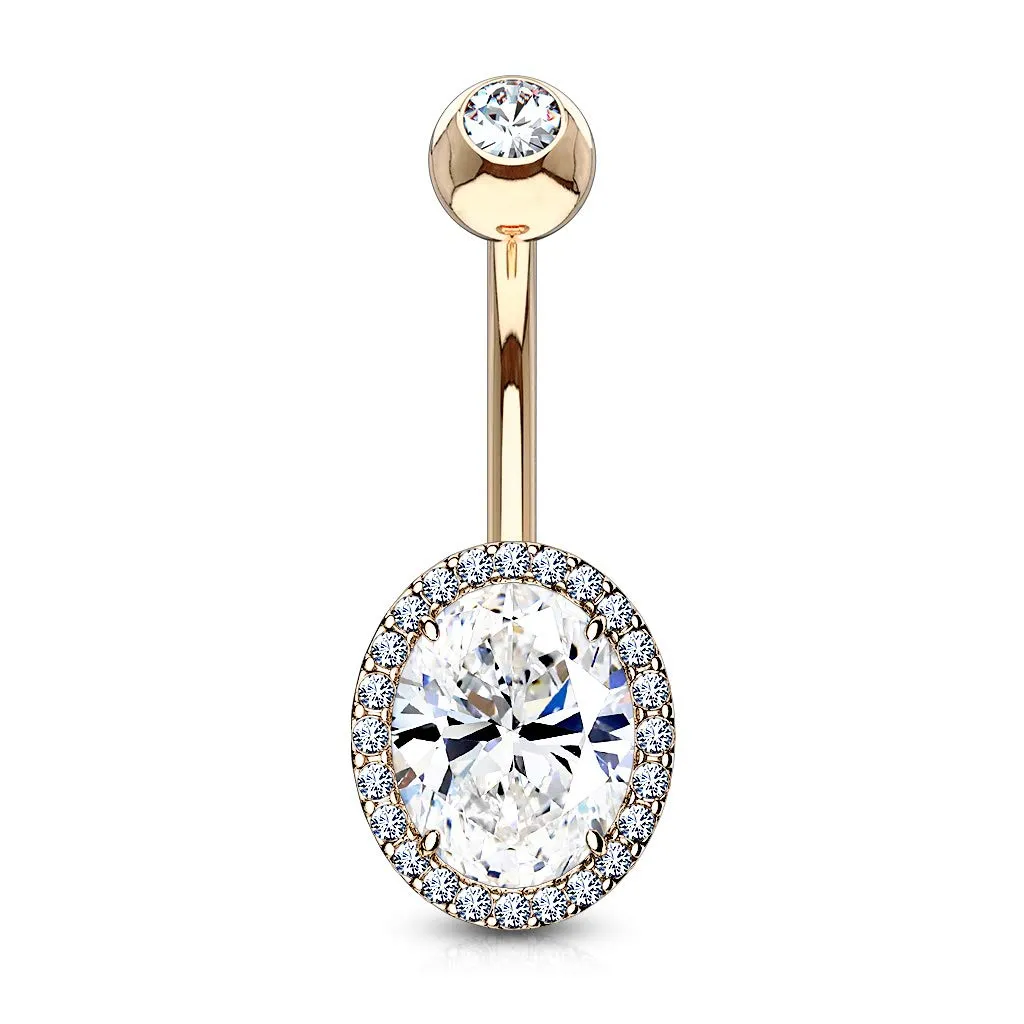 CZ Around Oval Prong Set CZ Center Double Tier 316L Surgical Steel WildKlass Belly Button Navel Rings