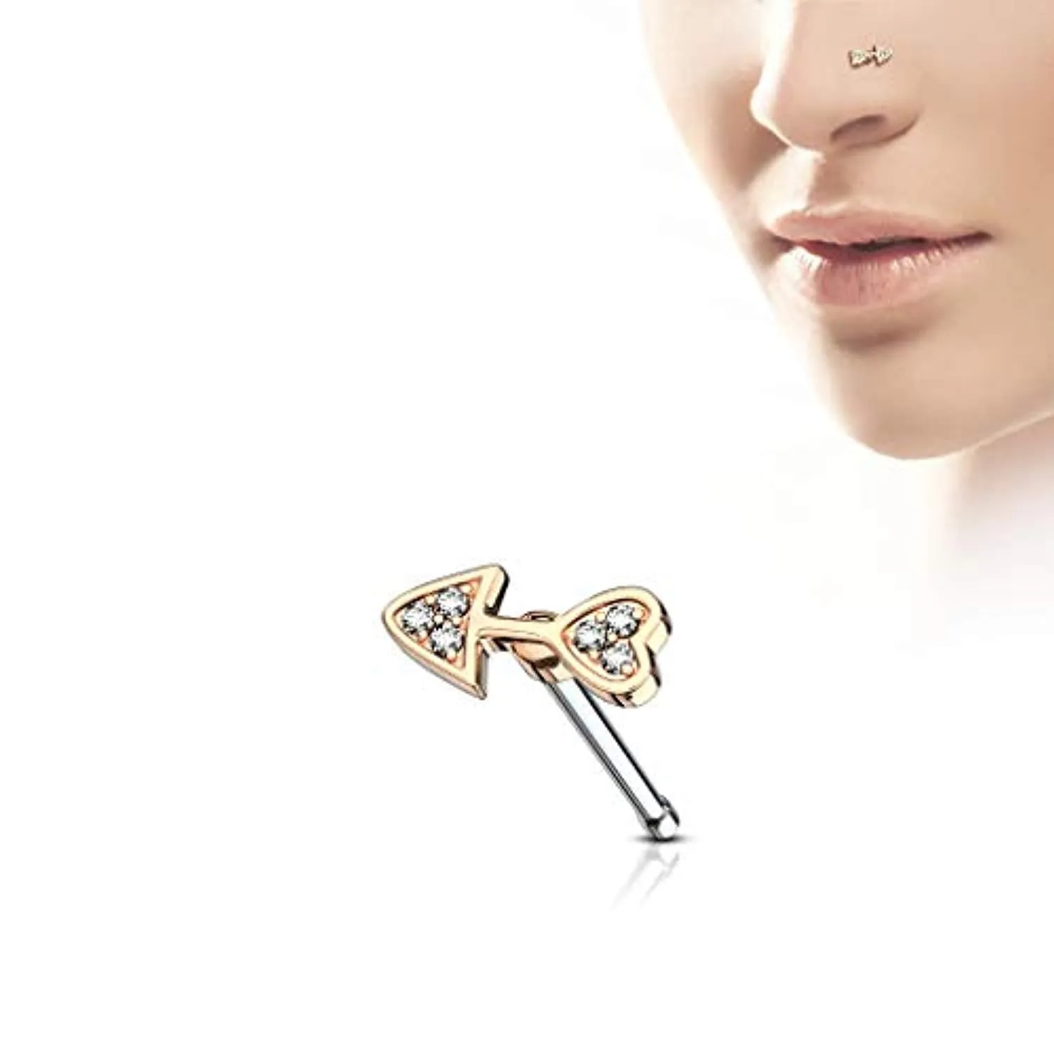 CZ Paved Arrow Heart Top 316L Surgical Steel WildKlass Nose Bone Stud Rings