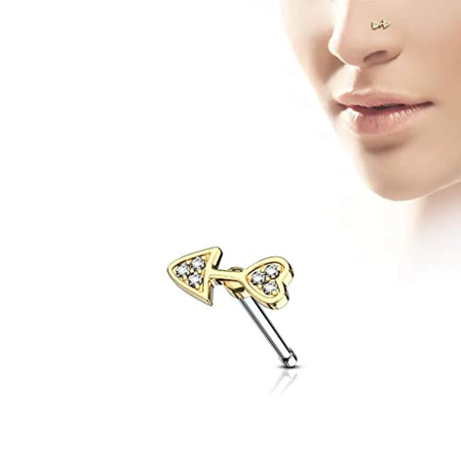 CZ Paved Arrow Heart Top 316L Surgical Steel WildKlass Nose Bone Stud Rings