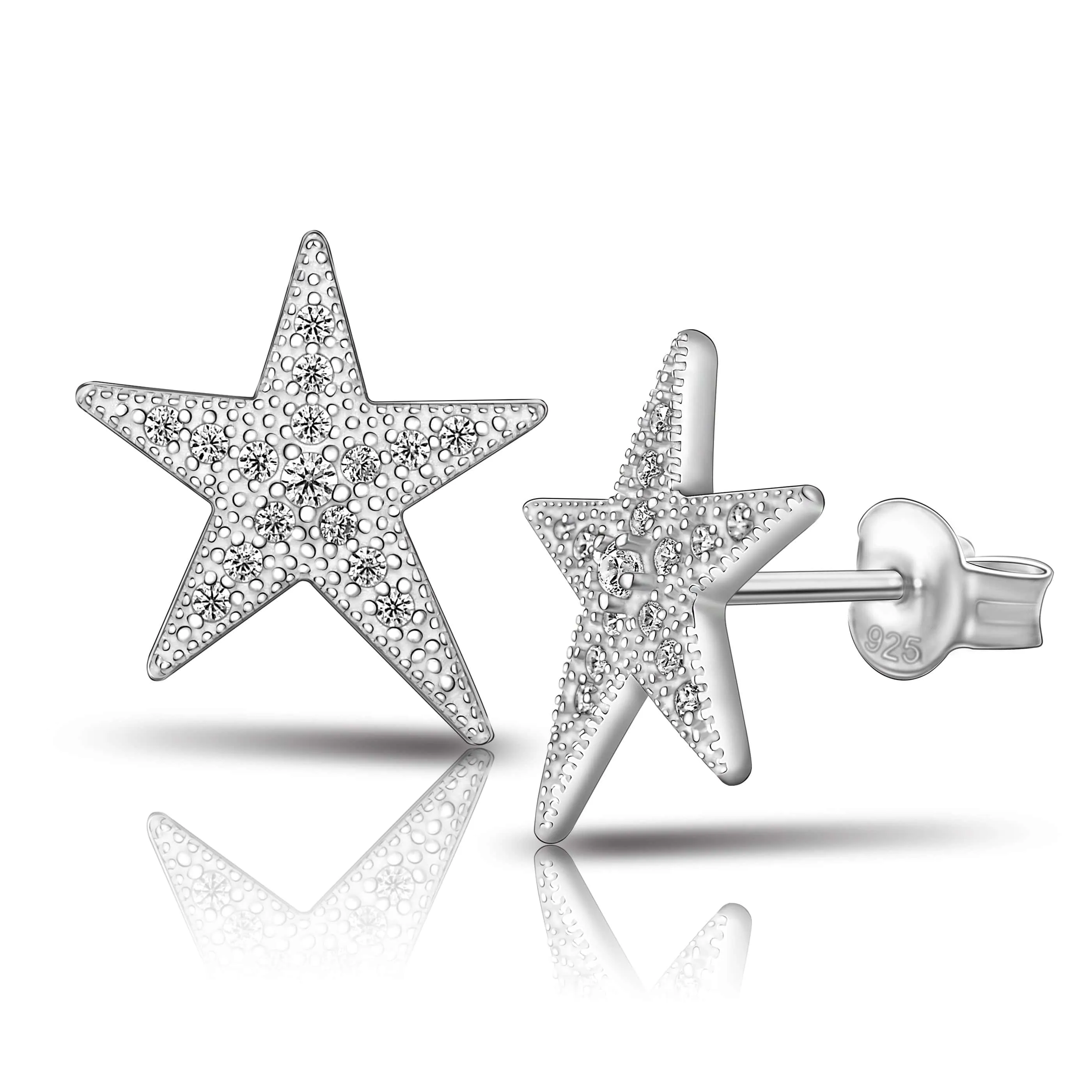 CZ Star Earrings, Sterling Silver Stud Earrings