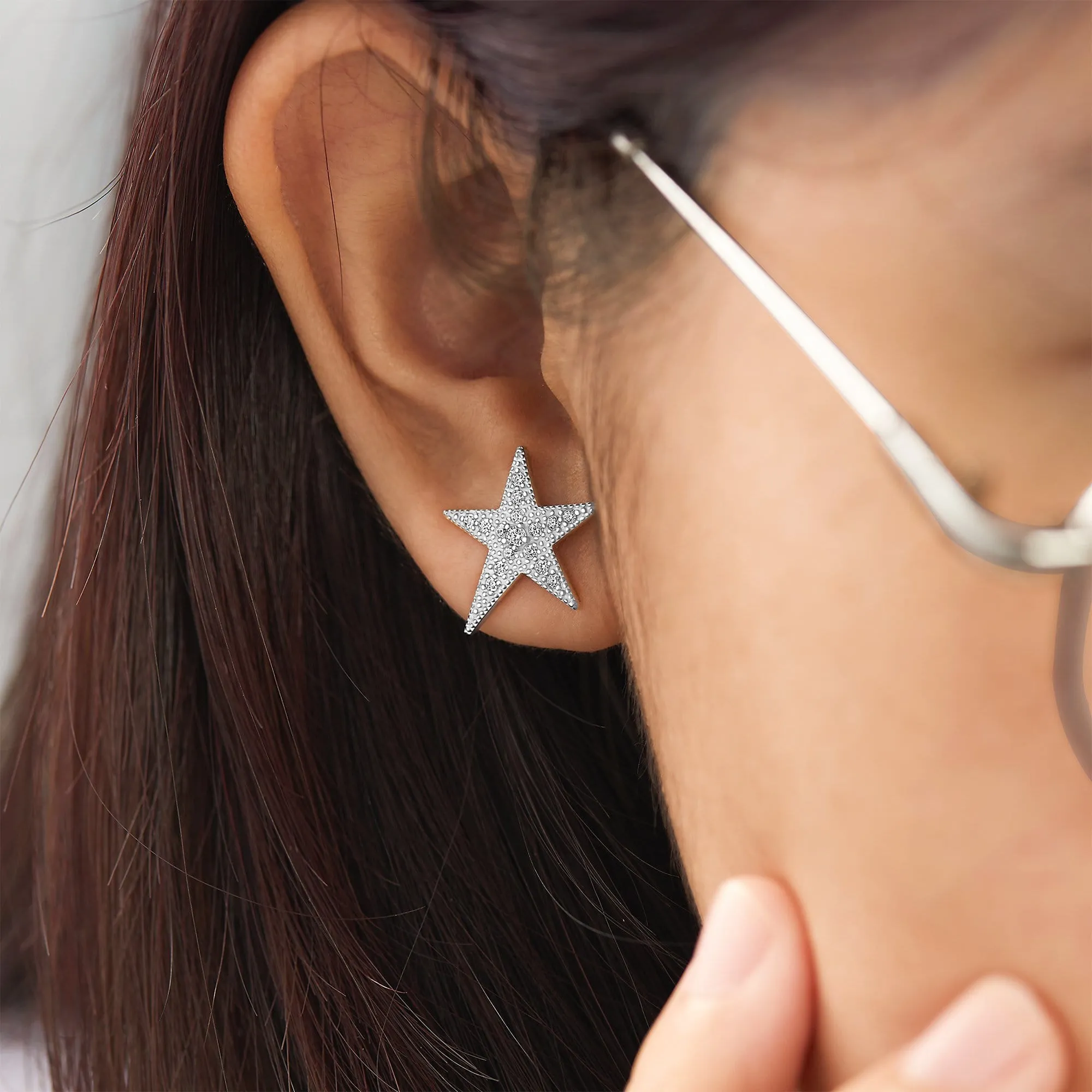 CZ Star Earrings, Sterling Silver Stud Earrings