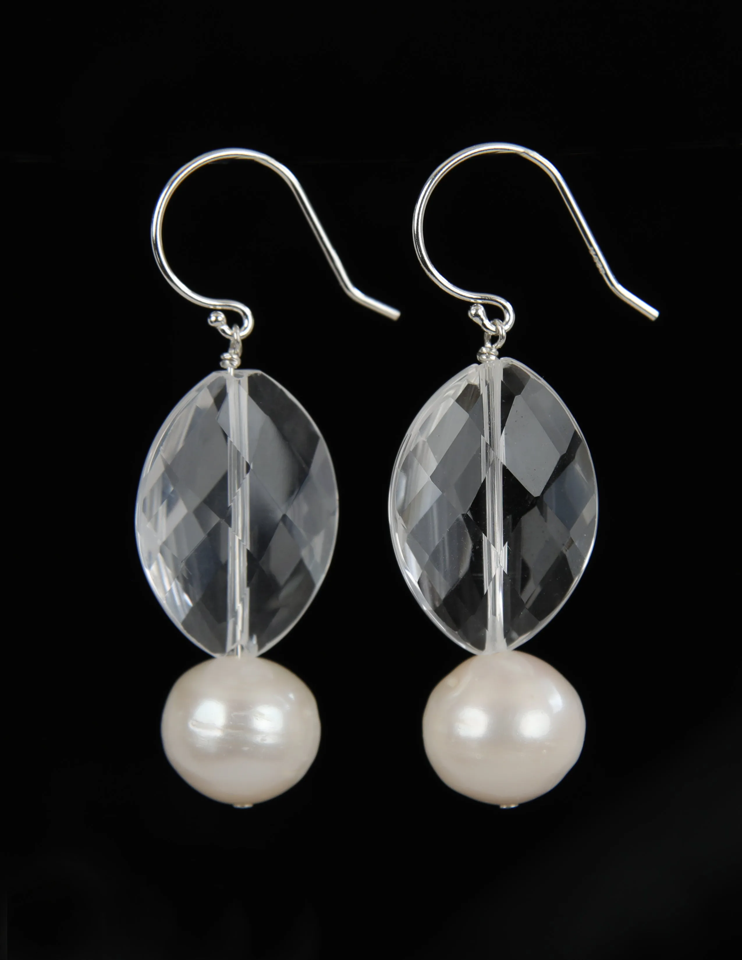 Drop Ear Wire: Pearl Quartz Silver