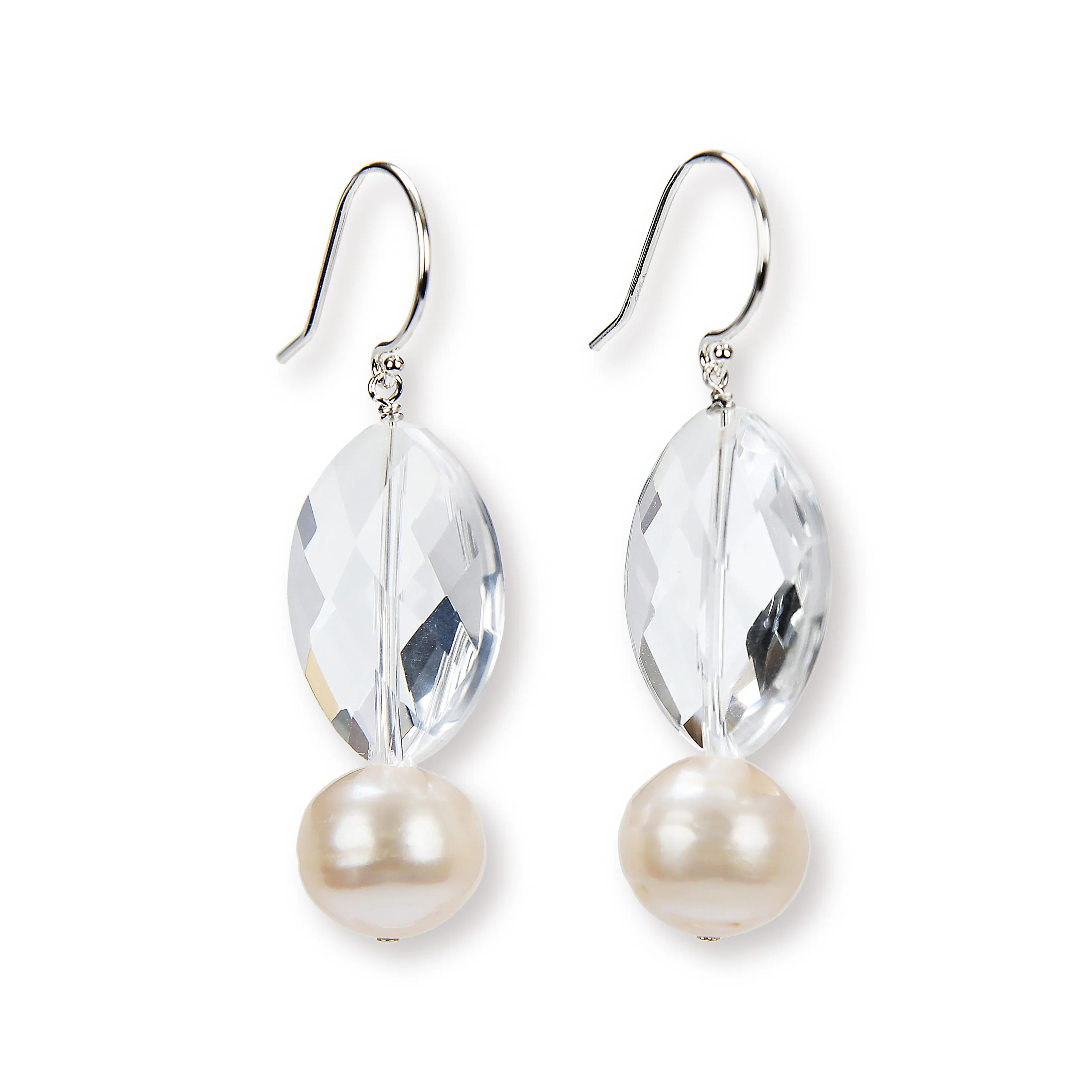 Drop Ear Wire: Pearl Quartz Silver