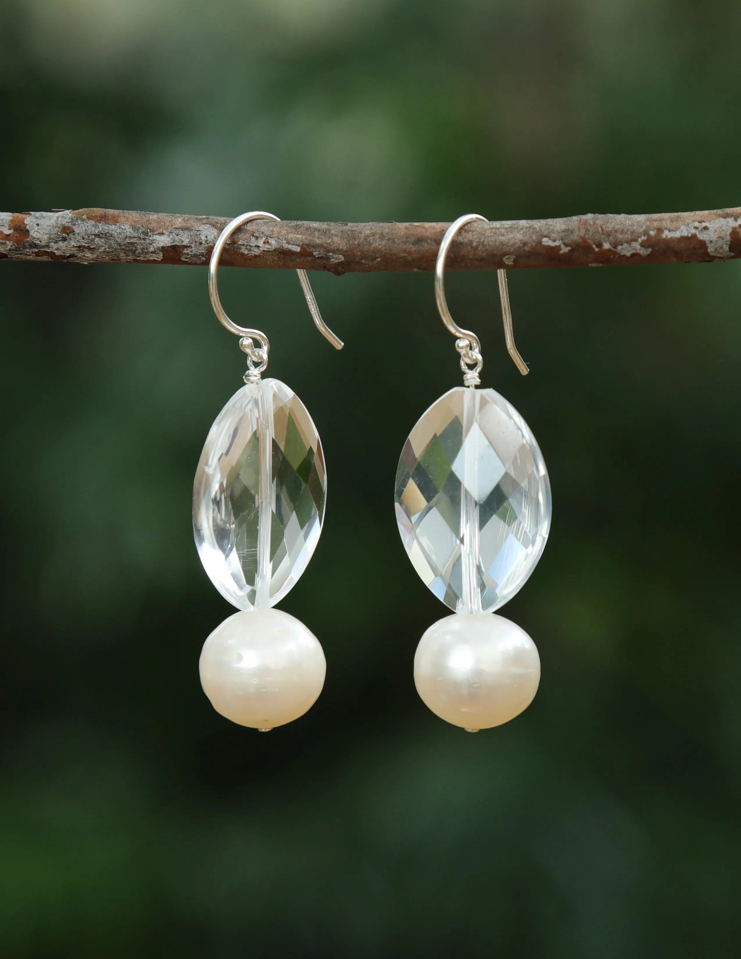 Drop Ear Wire: Pearl Quartz Silver