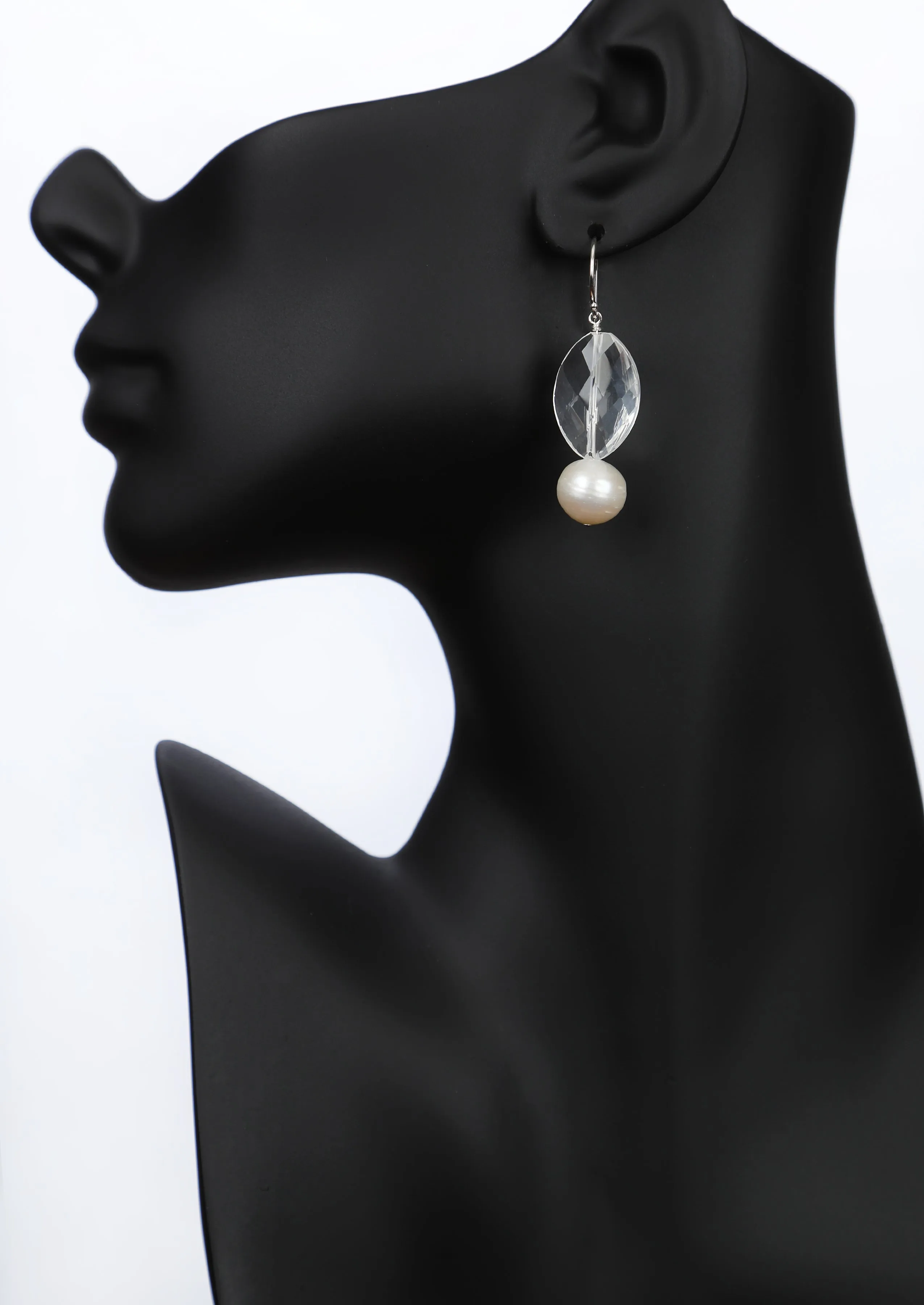 Drop Ear Wire: Pearl Quartz Silver