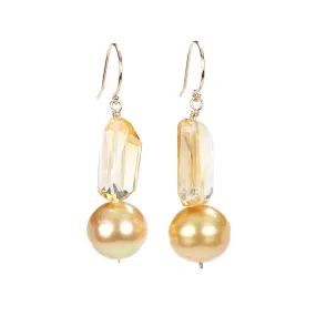 Drop Ear Wires: Pearls, Citrine, Gold