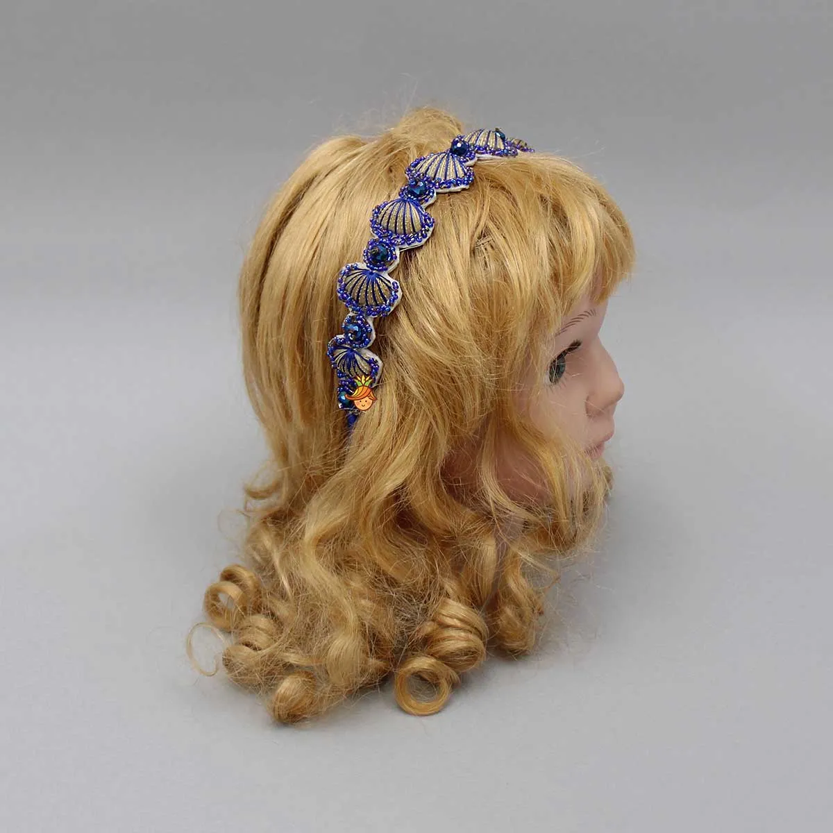 Embroidered Shell Blue Hair Band