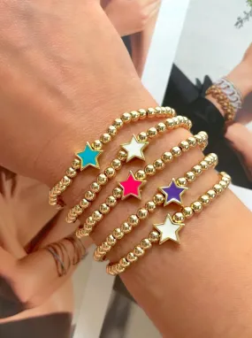 Enamel stars gold beaded bracelets