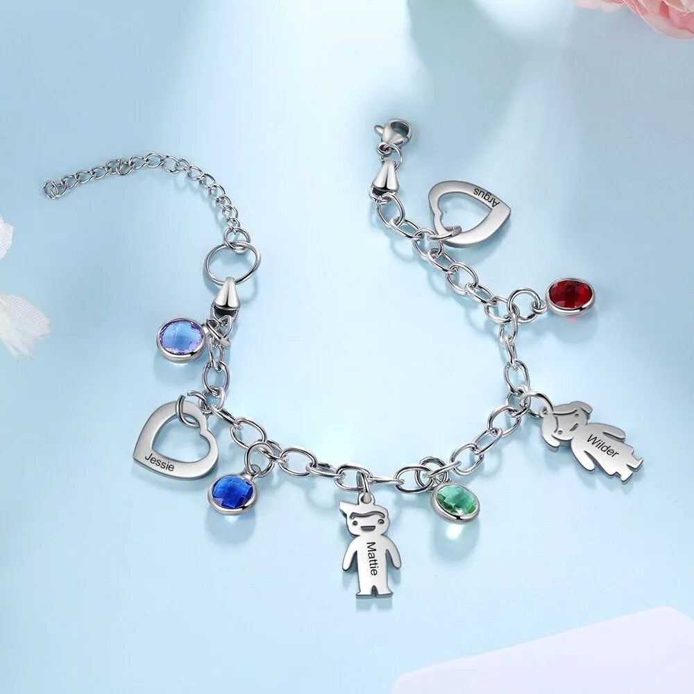 Engraved Name Boy Girl Heart Charm Bracelets For Women