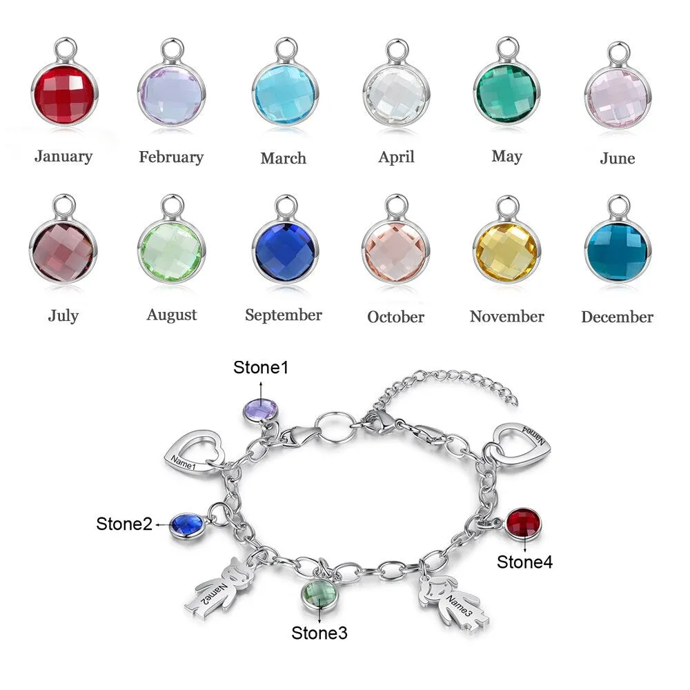 Engraved Name Boy Girl Heart Charm Bracelets For Women