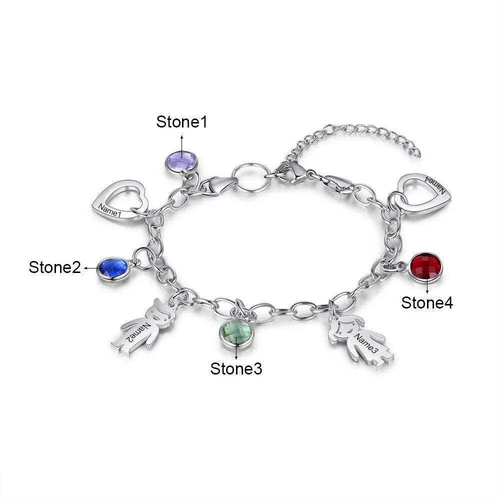 Engraved Name Boy Girl Heart Charm Bracelets For Women