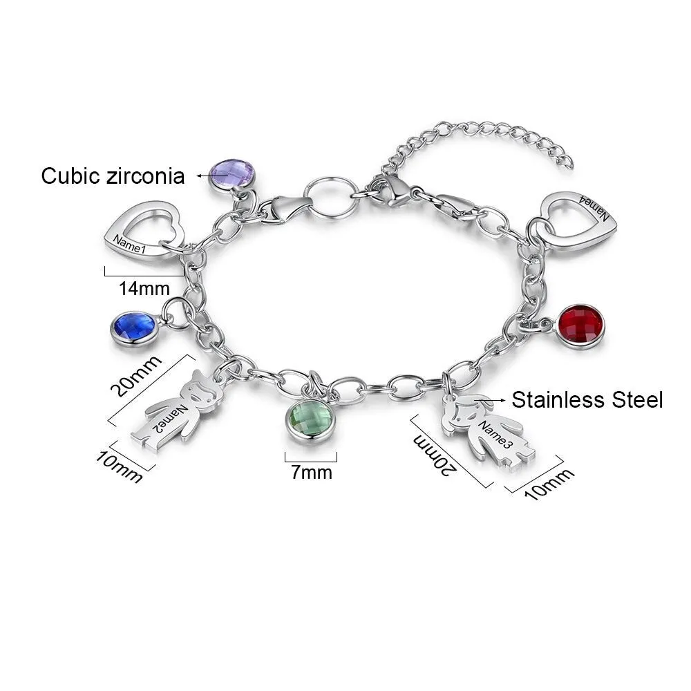 Engraved Name Boy Girl Heart Charm Bracelets For Women