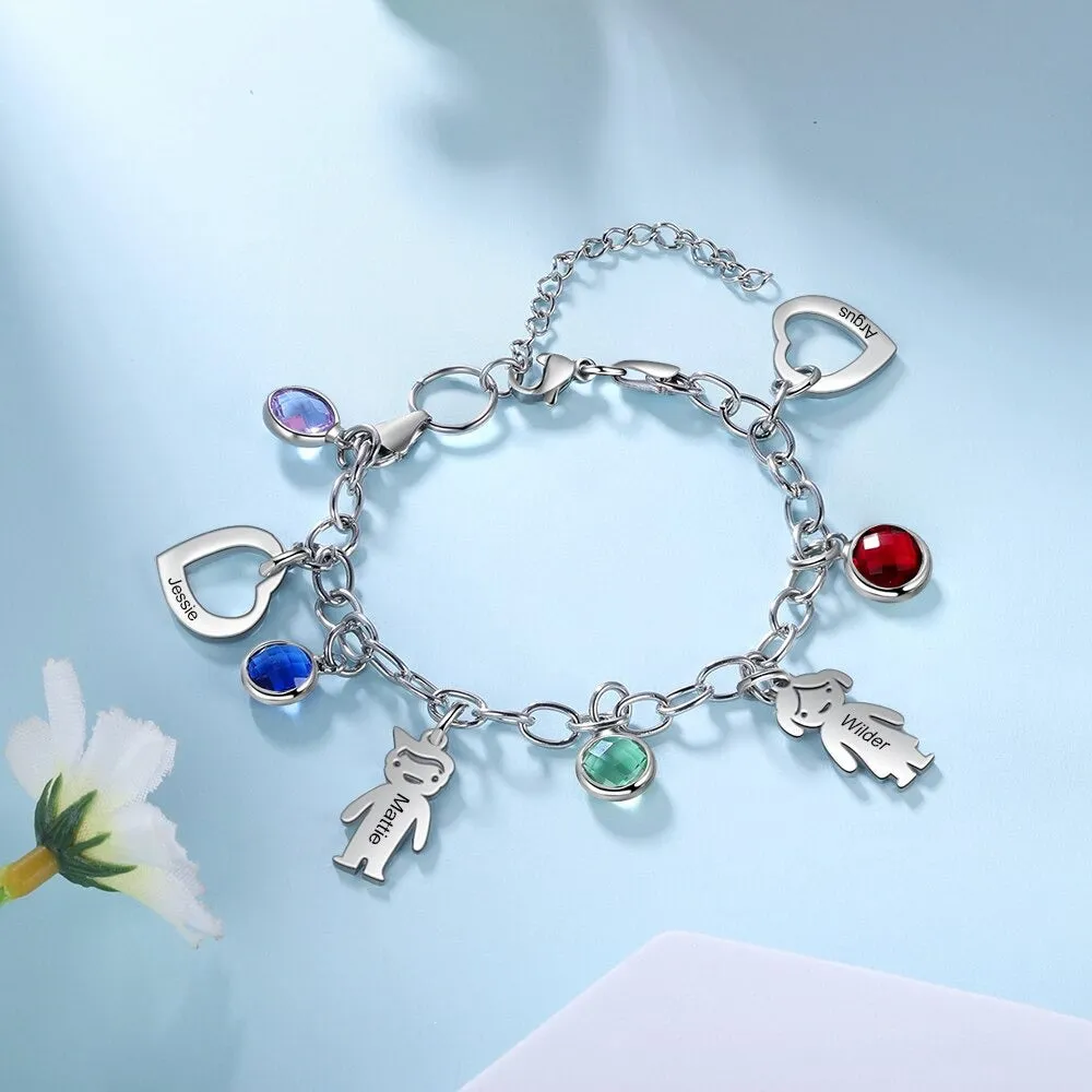 Engraved Name Boy Girl Heart Charm Bracelets For Women