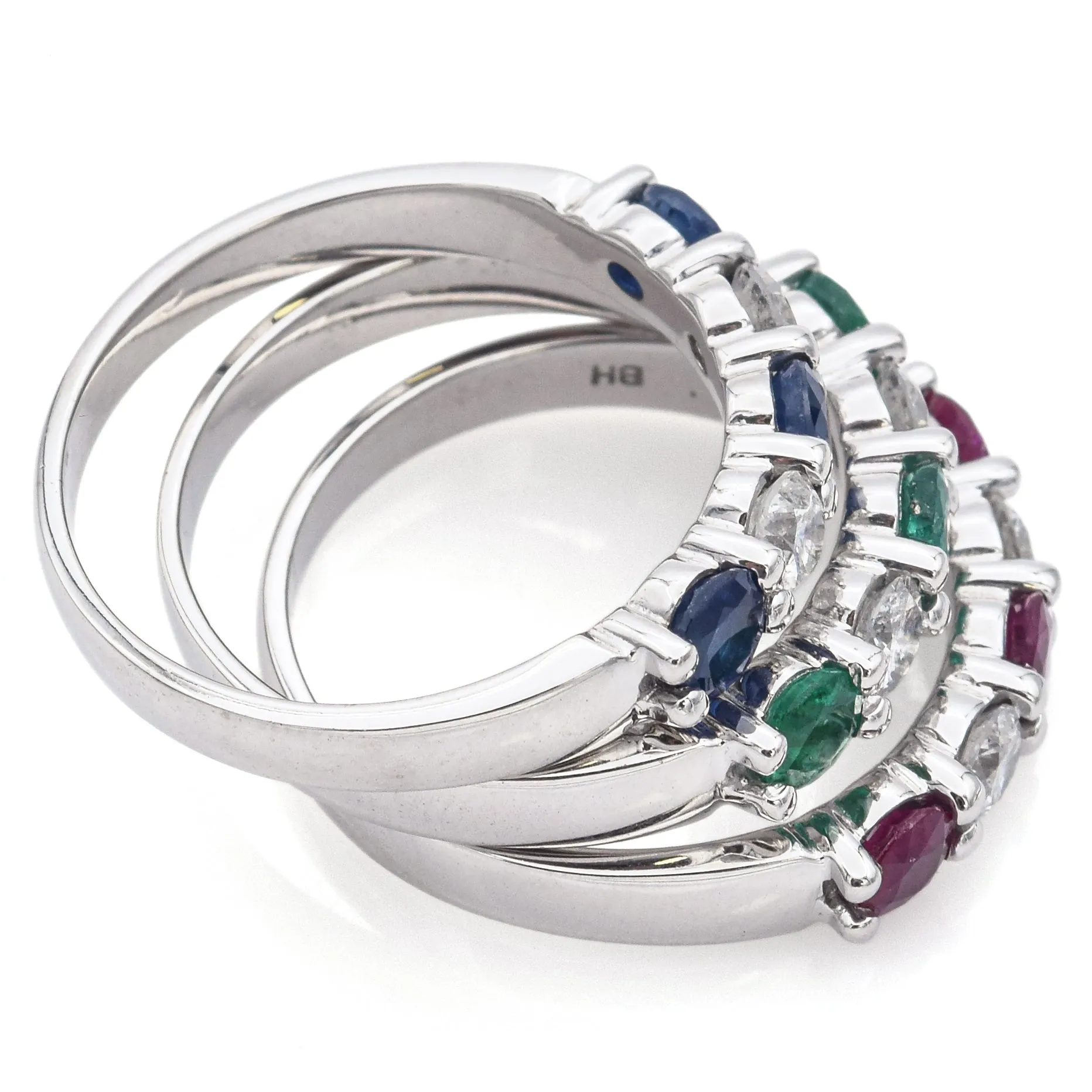 Estate 14K White Gold Sapphire, Ruby, Emerald & 1.26 TCW Diamond 3 Rings Set