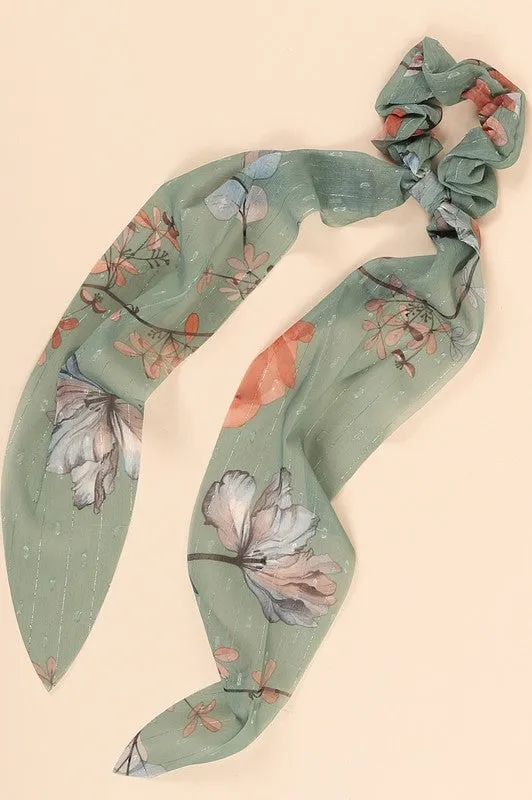 Floral Print Sparkly Hair Scarf