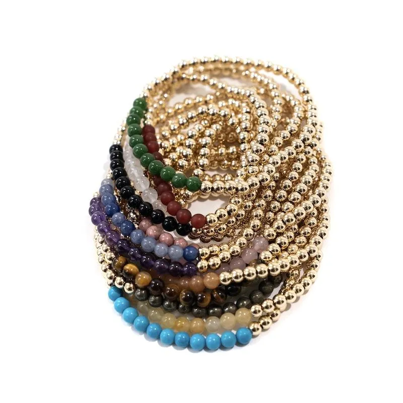 Gold Beaded Gemstone Bracelets - 4 mm