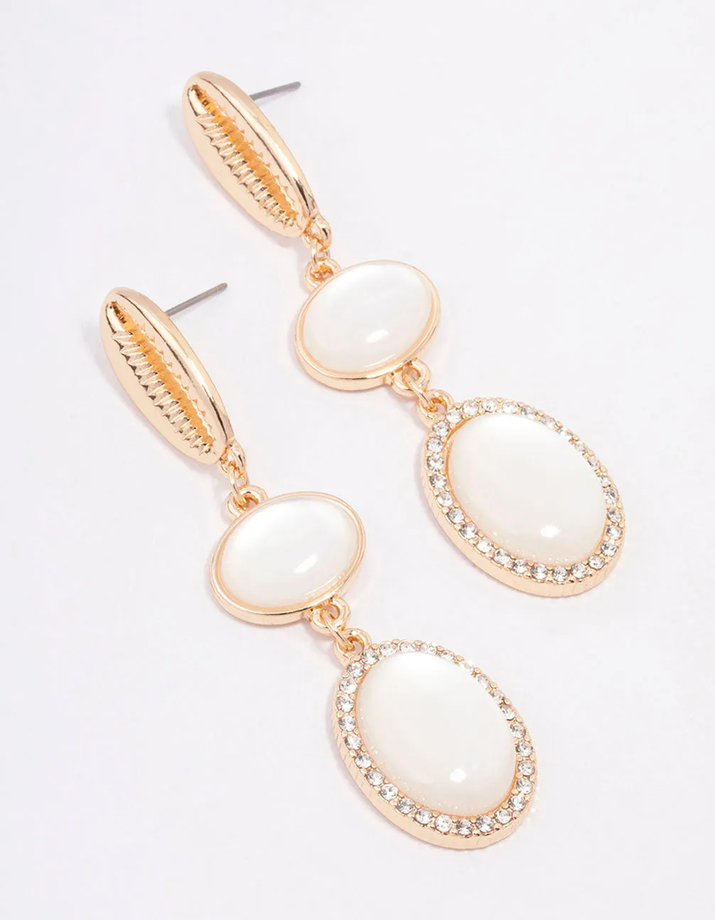 Gold Shell Stone Drop Earrings