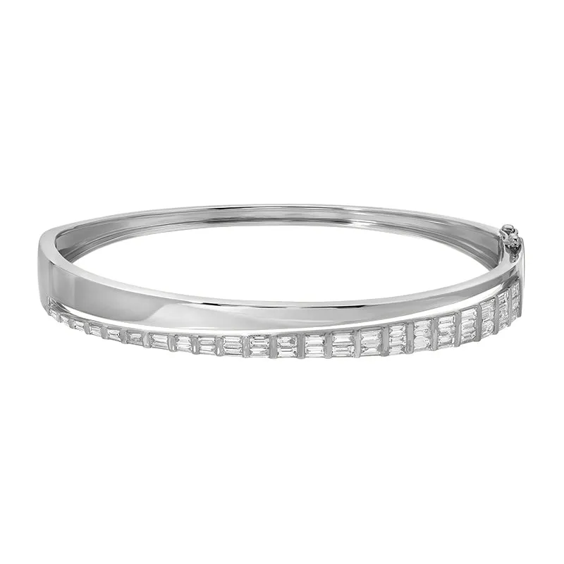 Split Bangle Bracelet with Solid and Baguette Half Design