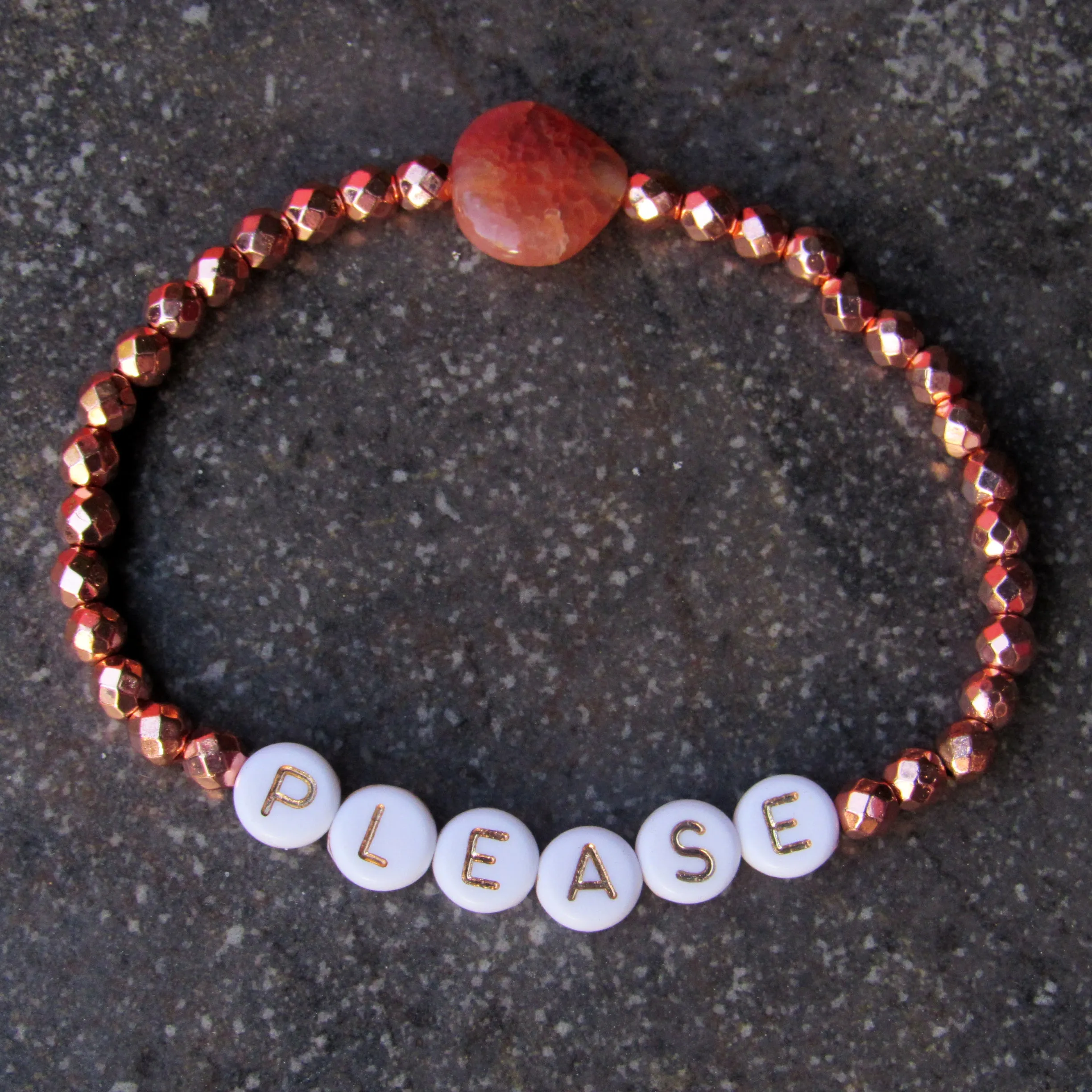 Hematite and Dragon’s Vein Agate “BITCH PLEASE” phrase Bracelets