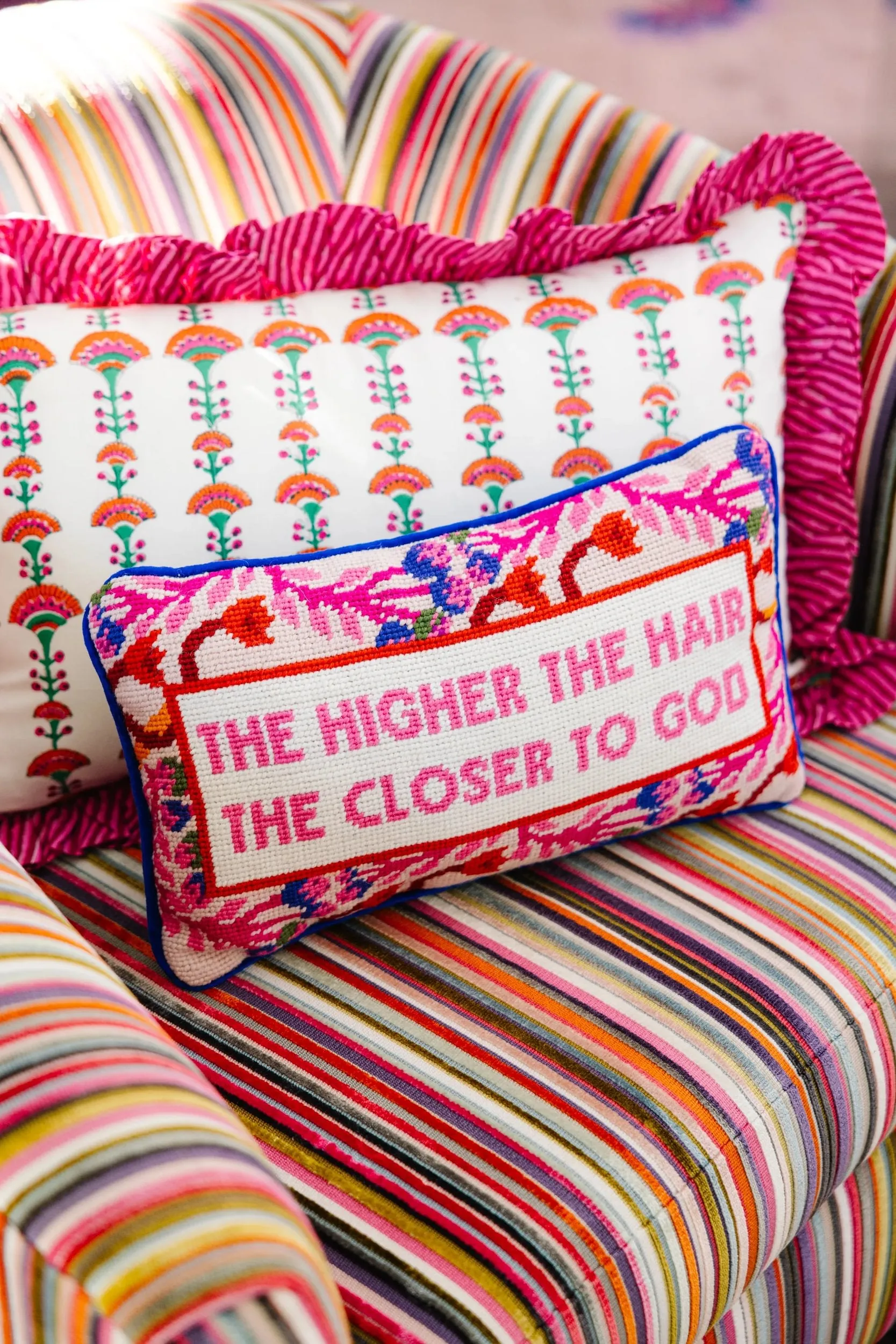 Higher The Hair Needlepoint Pillow