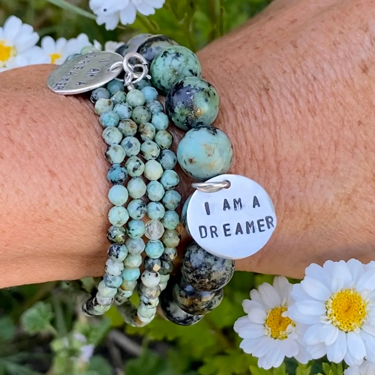 I am a Dreamer - Affirmation Bracelets Combo with African Turquoise