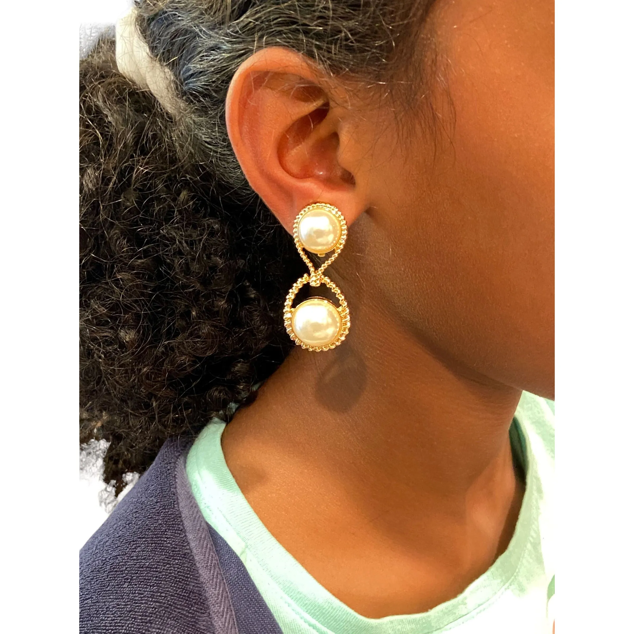 Imani Double Pearl Clip On Earrings