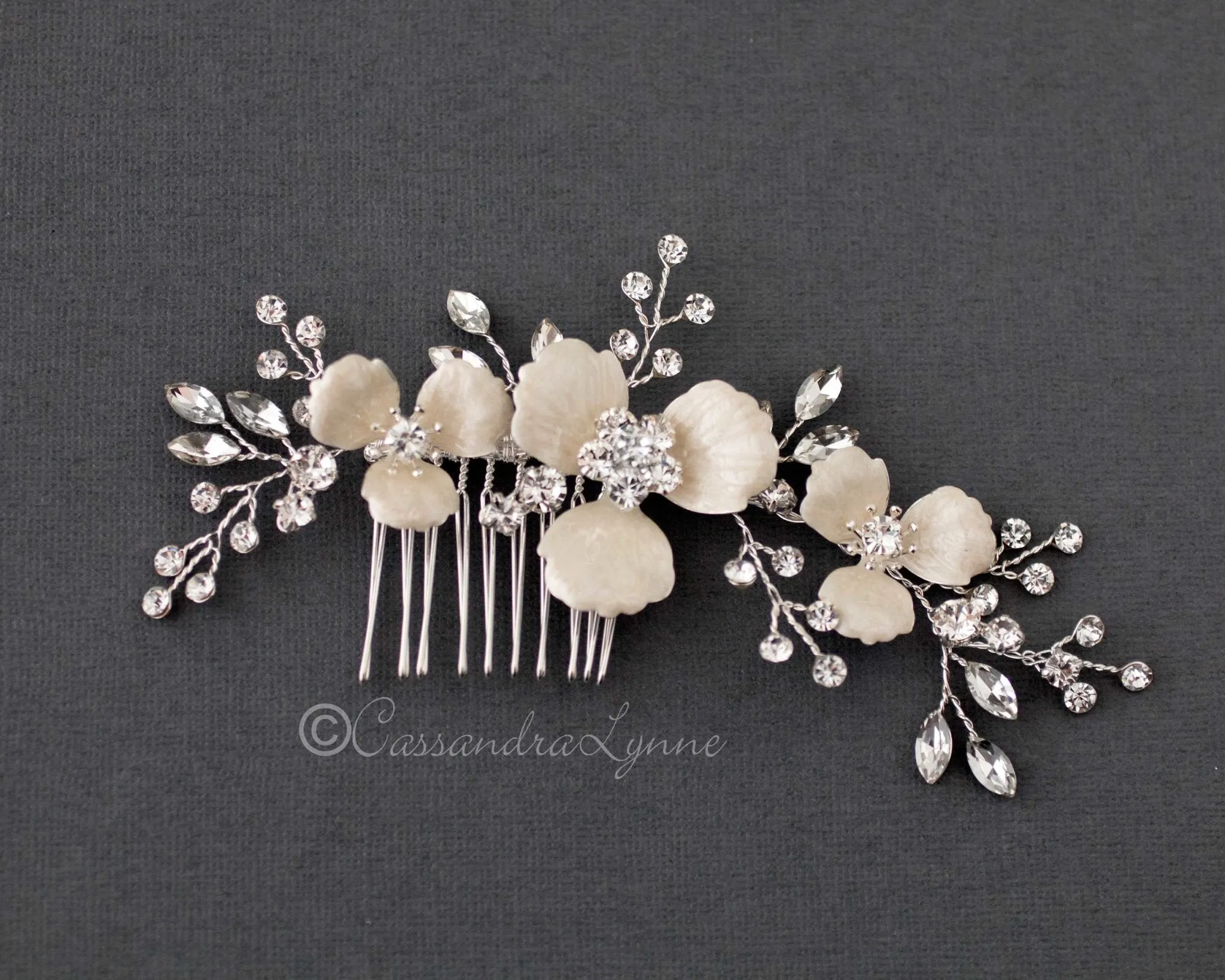 Ivory Flowers Crystal Hair Comb