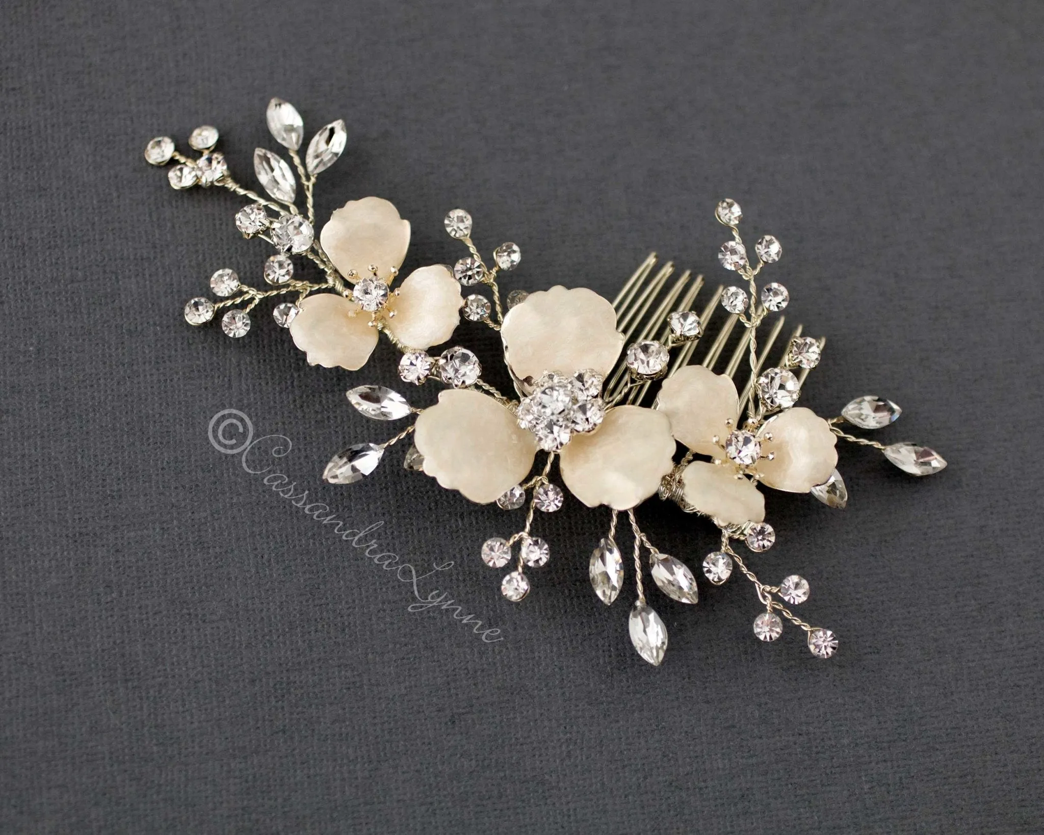 Ivory Flowers Crystal Hair Comb