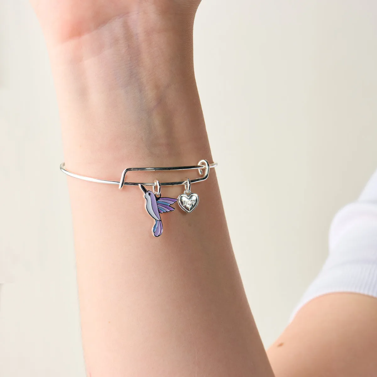 'Joy' Hummingbird Duo Charm Bangle Bracelet