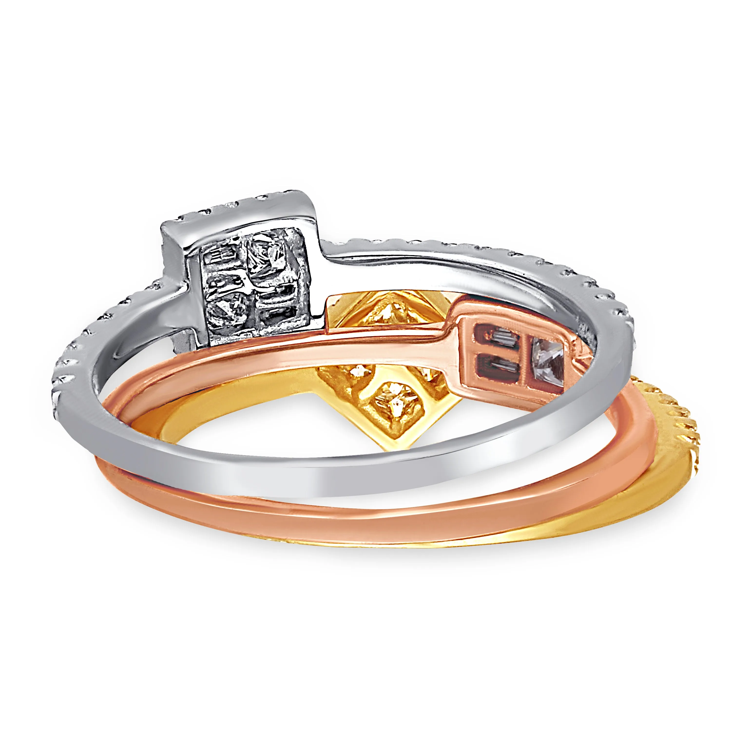 Kallati Legendary 3pc. Stackable Diamond Engagement Rings in 14K Tri Tone Gold