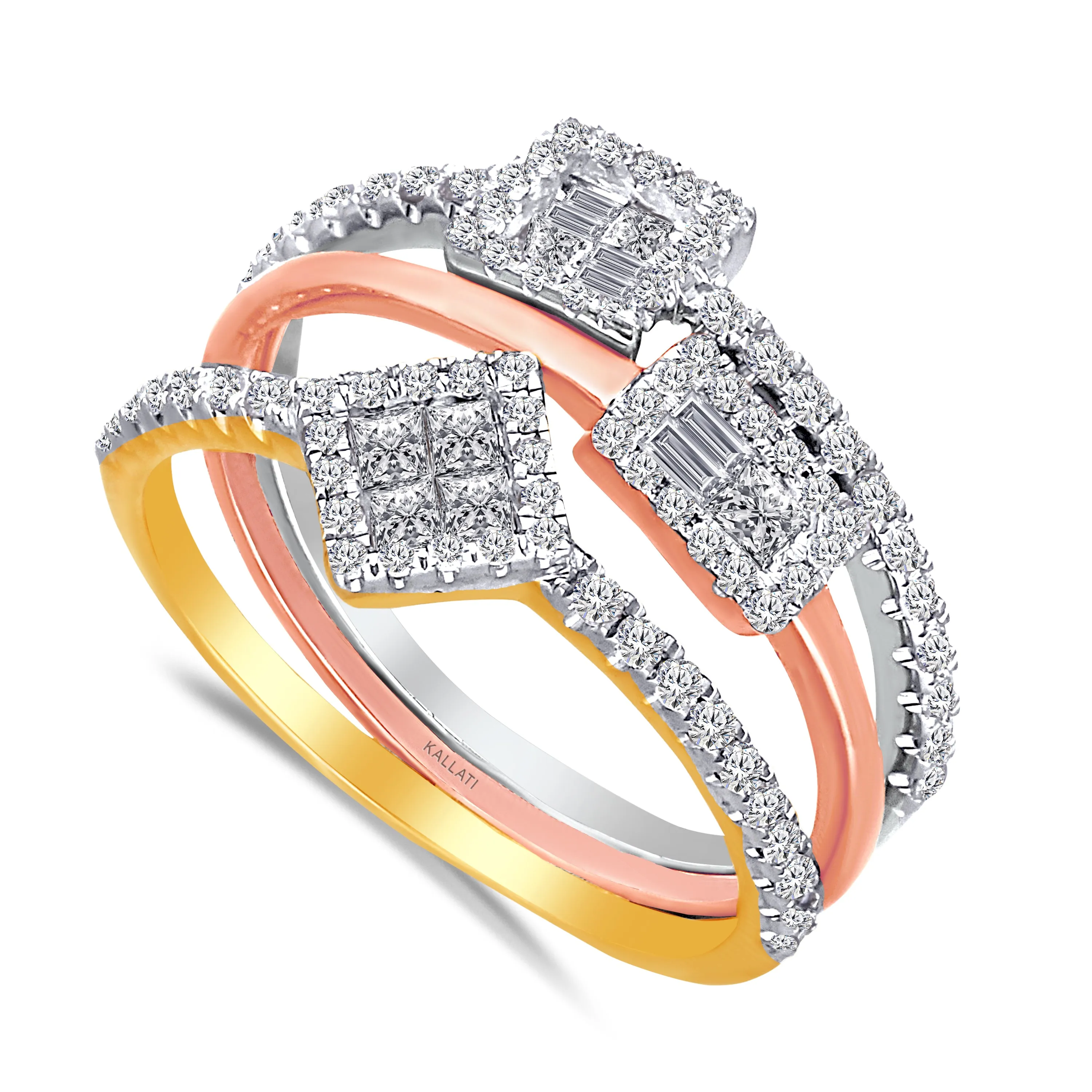 Kallati Legendary 3pc. Stackable Diamond Engagement Rings in 14K Tri Tone Gold