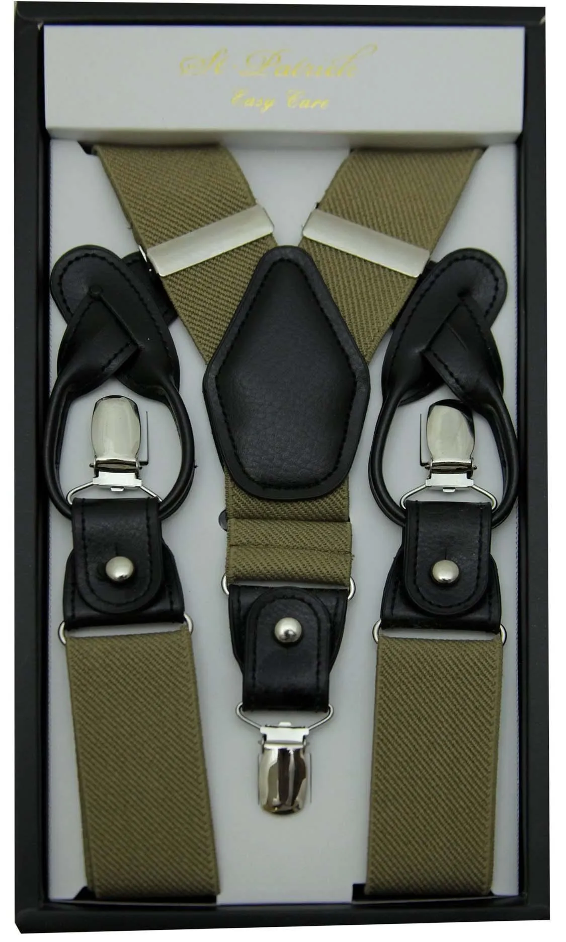 Khaki Convertible Suspender Clip & Button