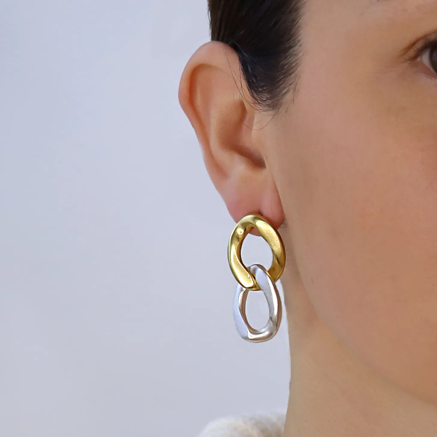 Large curb link drop earrings