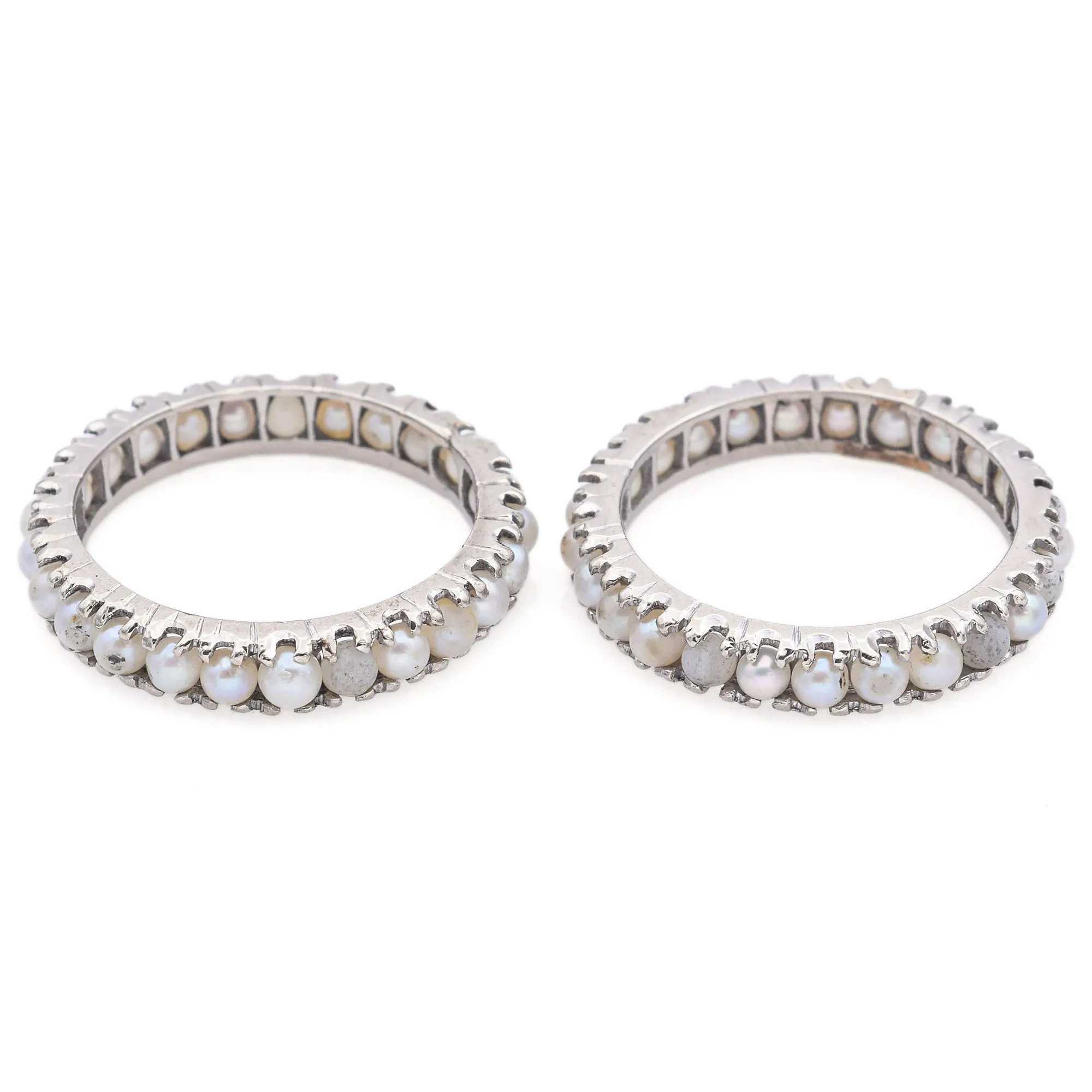 Lot of 2 Vintage 13K White Gold Pearl Eternity Band Rings Size 4