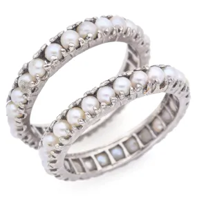 Lot of 2 Vintage 13K White Gold Pearl Eternity Band Rings Size 4