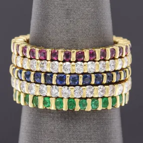 Lot of 5 18K Gold Ruby, Sapphire & 2.04 TCW Diamond Eternity Rings