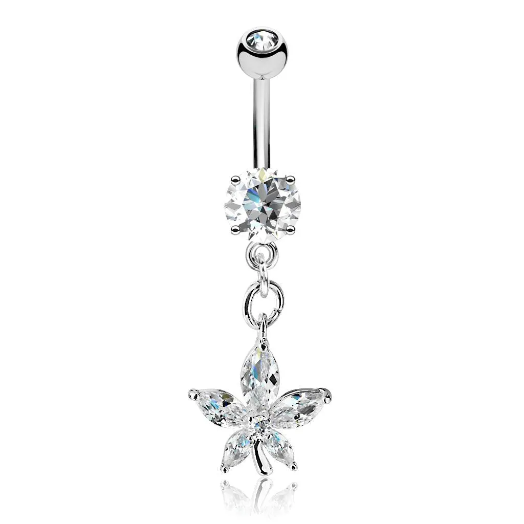 Marquise CZ Petal Flower Dangle Round CZ Prong Set 316L Surgical Steel WildKlass Belly Rings