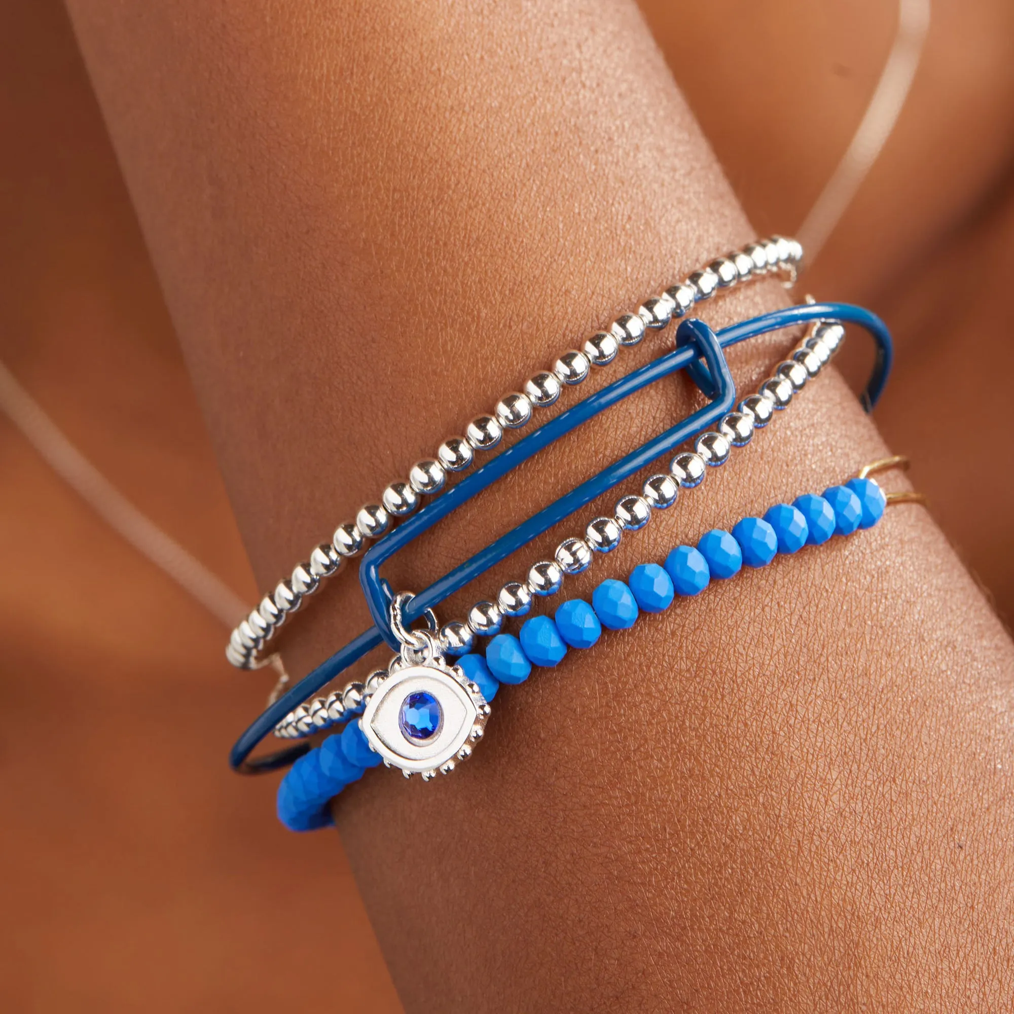 Matte Brilliance Beaded Bangle, Royal Blue