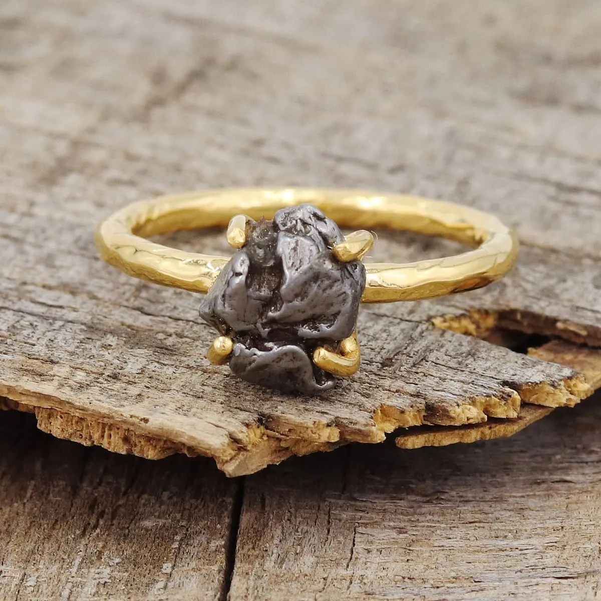 Meteorite Rings, Sterling Silver Ring, Handmade Ring, Women's Ring, Solitaire Ring, Gold Ring For Women, Gifts For Women, Mother's Day Gift,