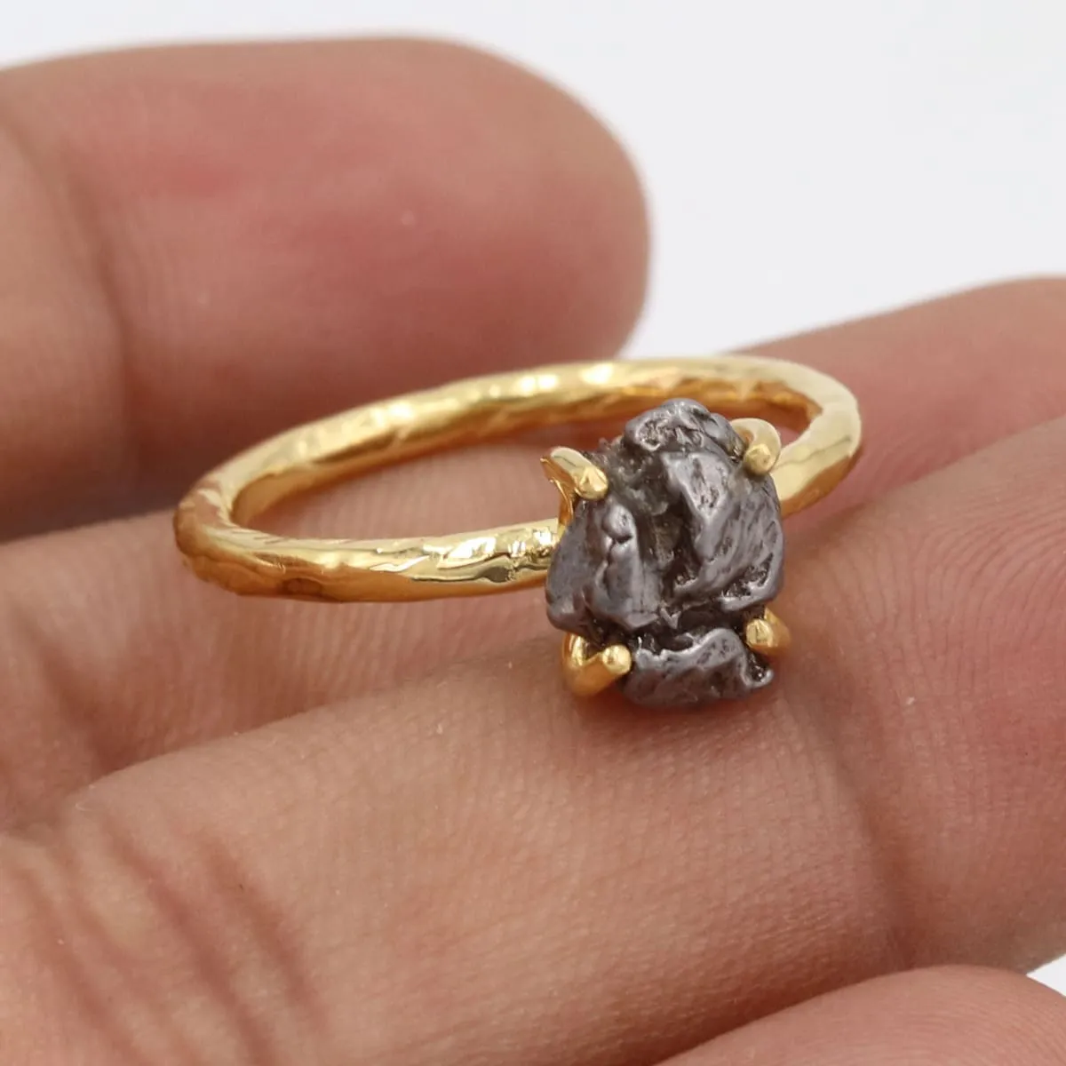 Meteorite Rings, Sterling Silver Ring, Handmade Ring, Women's Ring, Solitaire Ring, Gold Ring For Women, Gifts For Women, Mother's Day Gift,