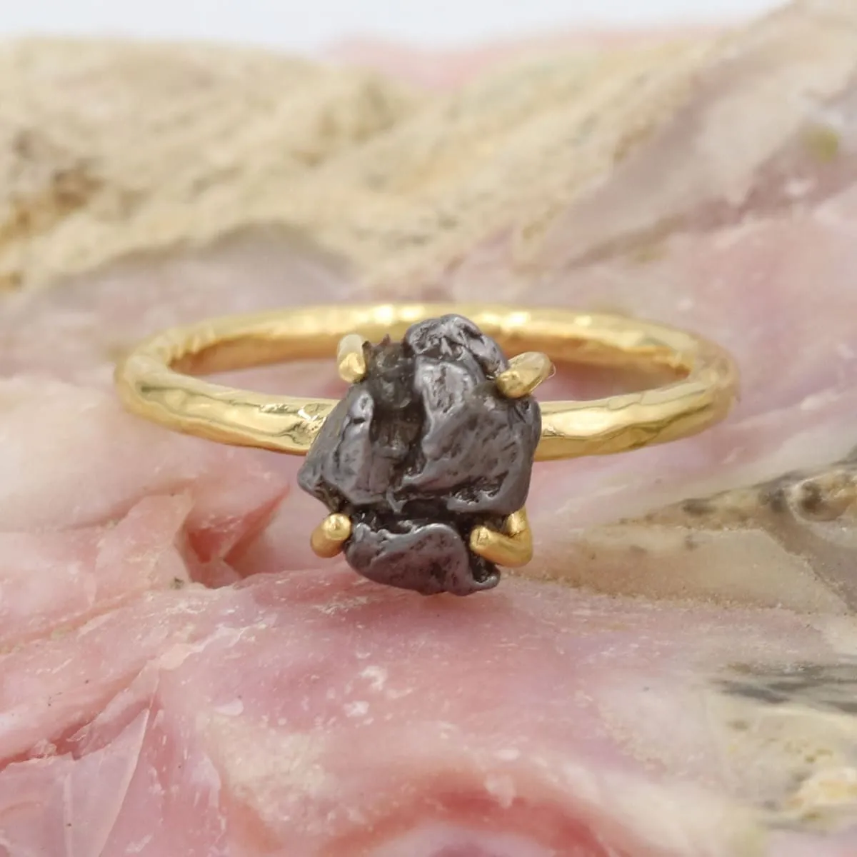 Meteorite Rings, Sterling Silver Ring, Handmade Ring, Women's Ring, Solitaire Ring, Gold Ring For Women, Gifts For Women, Mother's Day Gift,