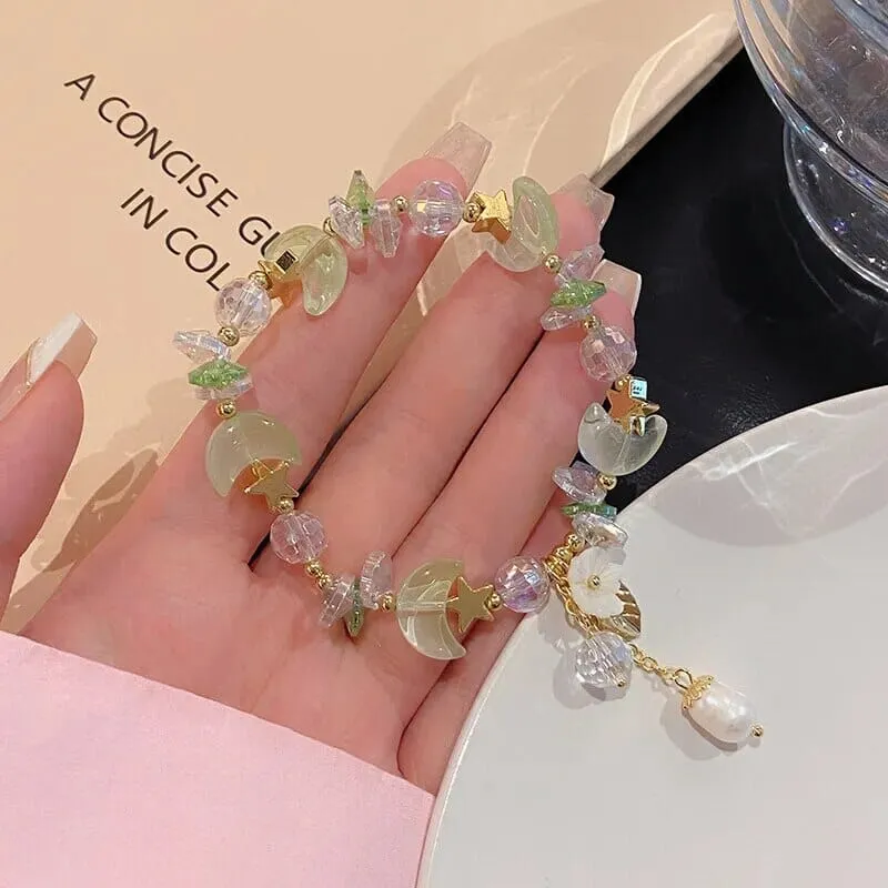 Moon Shape Glaze Crystal Beads Bracelets